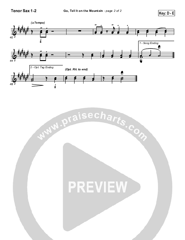 Go Tell It On The Mountain Tenor Sax 1/2 (Traditional Carol / PraiseCharts)