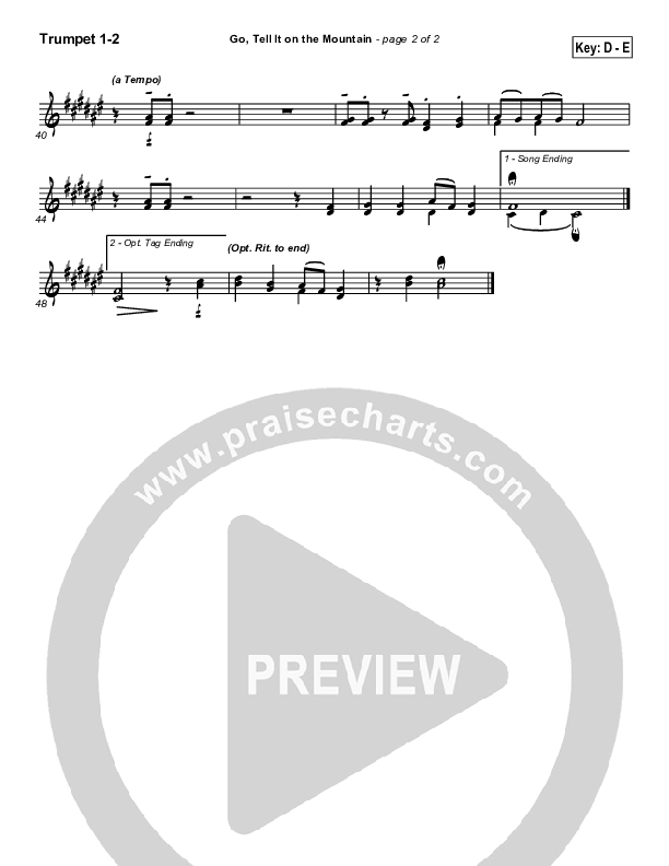 Go Tell It On The Mountain Trumpet 1,2 (Traditional Carol / PraiseCharts)