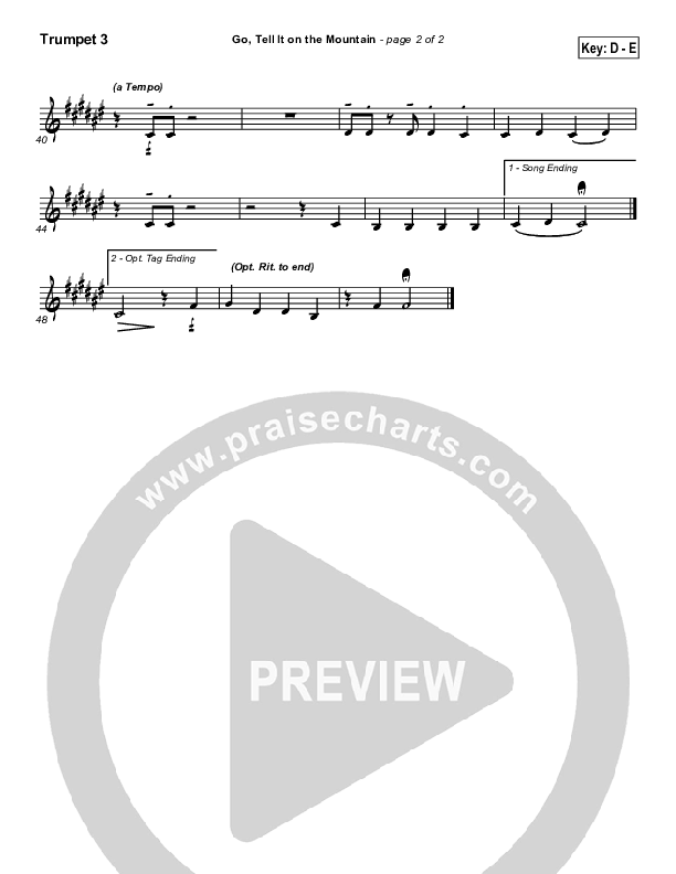 Go Tell It On The Mountain Trumpet 3 (Traditional Carol / PraiseCharts)