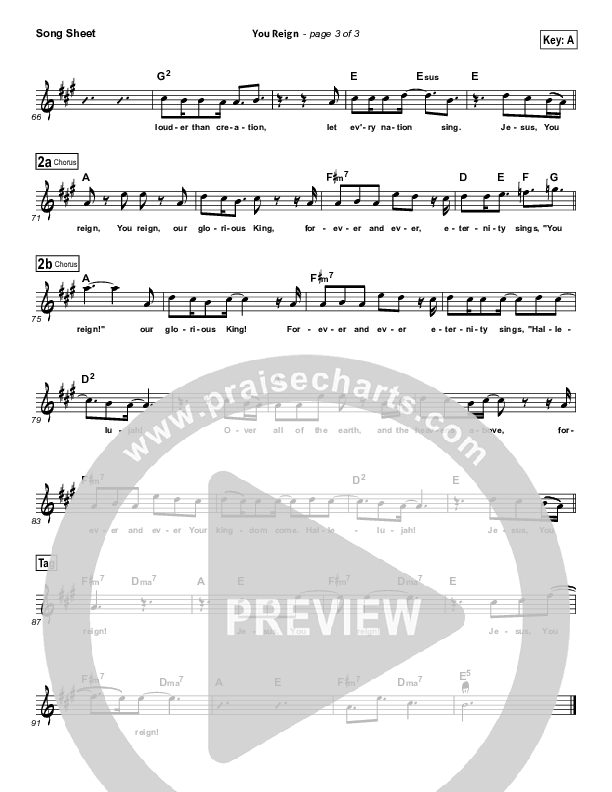 You Reign (Instrumental) Lead Sheet (David Glenn)