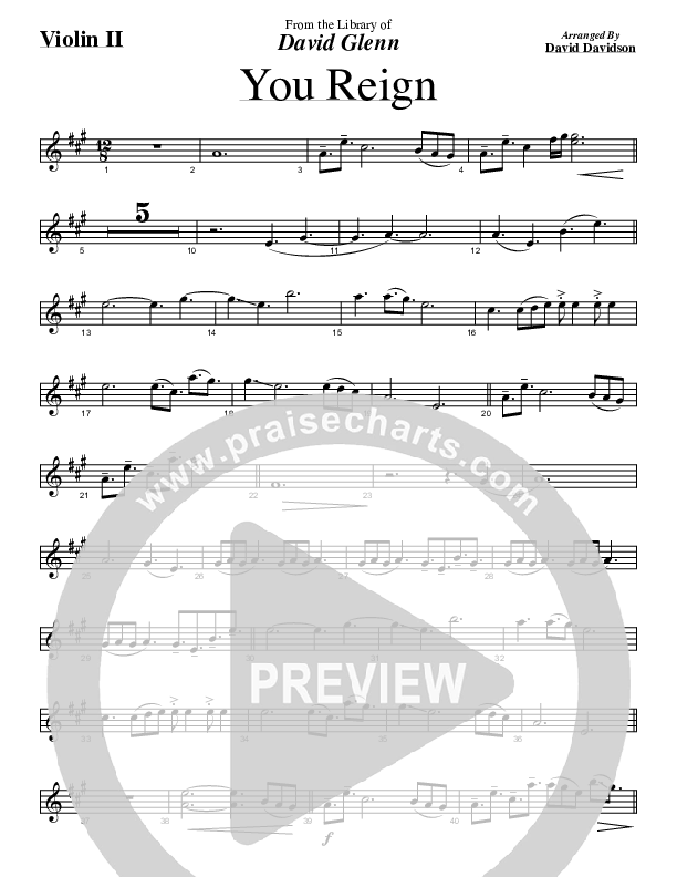 You Reign (Instrumental) Violin 2 (David Glenn)