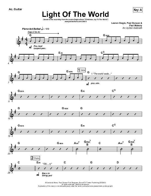 Light Of The World Acoustic Guitar (Lauren Daigle)