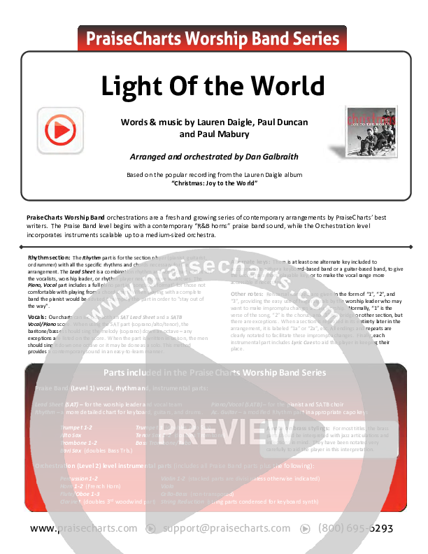 Light Of The World Cover Sheet (Lauren Daigle)