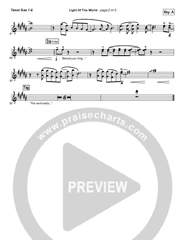 Light Of The World Tenor Sax 1/2 (Lauren Daigle)