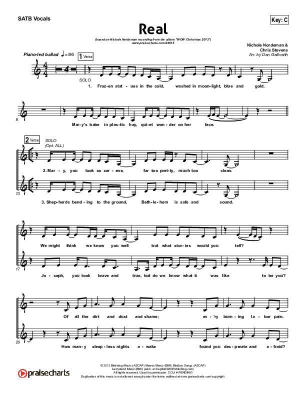 Real Choir Sheet (SATB) (Nichole Nordeman)