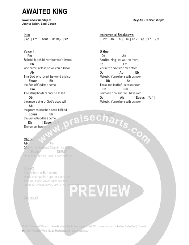 Awaited King Chords & Lyrics (Harvest Worship.)