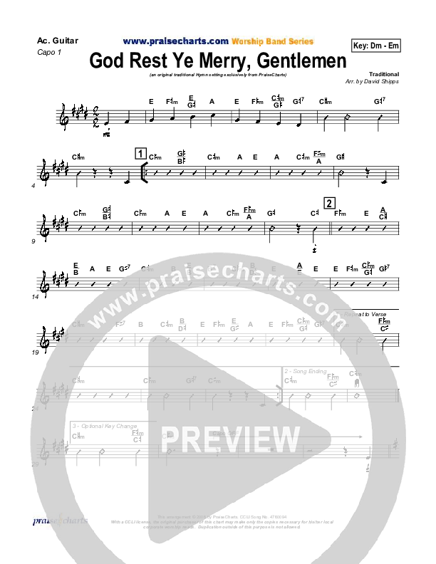 God Rest Ye Merry Gentlemen Acoustic Guitar (Traditional Carol / PraiseCharts)