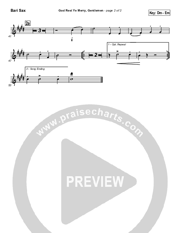 God Rest Ye Merry Gentlemen Bari Sax (Traditional Carol / PraiseCharts)