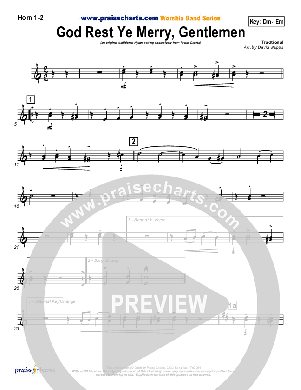 God Rest Ye Merry Gentlemen French Horn 1/2 (Traditional Carol / PraiseCharts)
