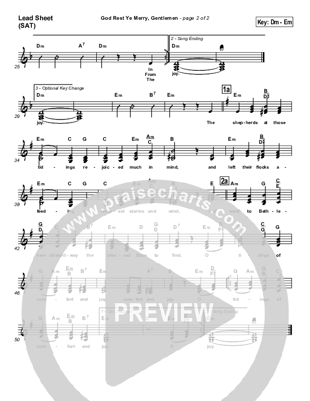 God Rest Ye Merry Gentlemen Lead Sheet (SAT) (Traditional Carol / PraiseCharts)