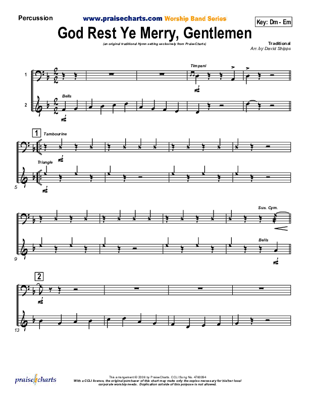God Rest Ye Merry Gentlemen Percussion (Traditional Carol / PraiseCharts)