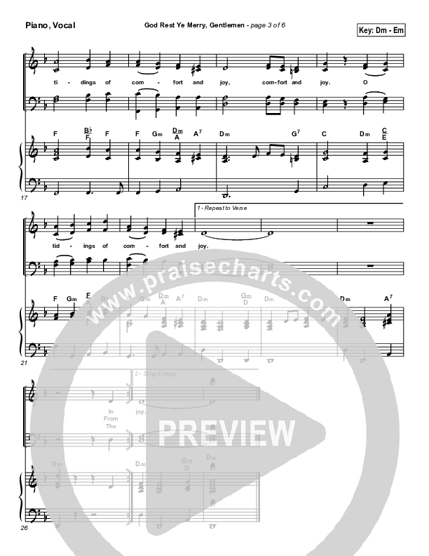 God Rest Ye Merry Gentlemen Piano/Vocal (Traditional Carol / PraiseCharts)