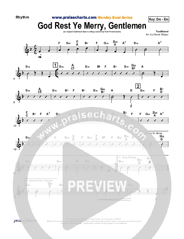 God Rest Ye Merry Gentlemen Rhythm Chart (Traditional Carol / PraiseCharts)