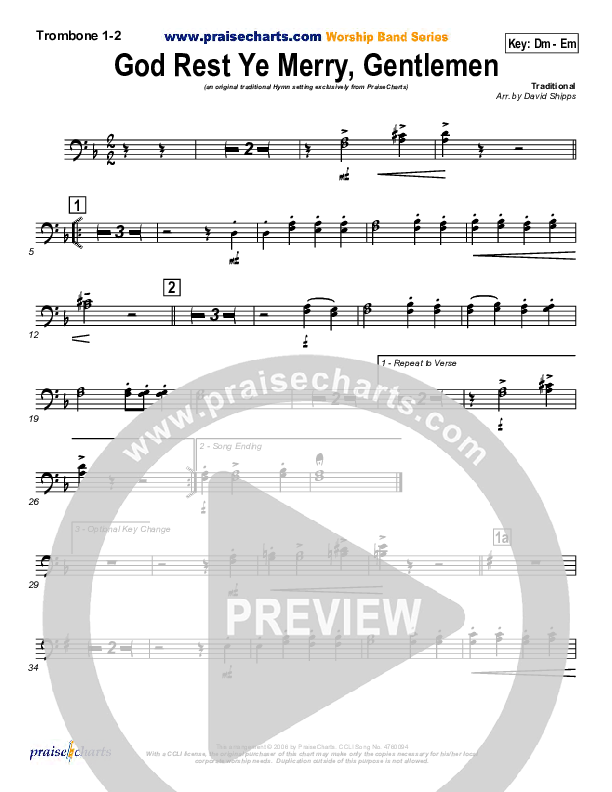 God Rest Ye Merry Gentlemen Trombone 1/2 (Traditional Carol / PraiseCharts)