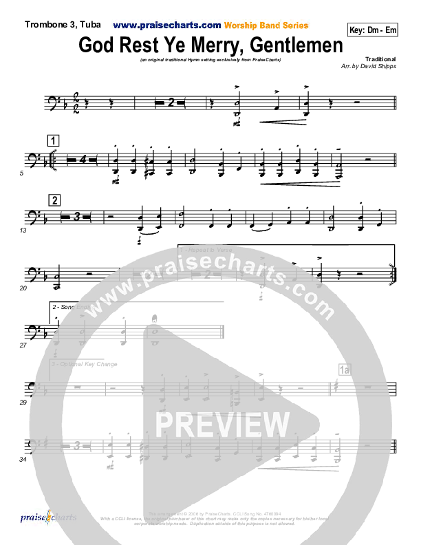 God Rest Ye Merry Gentlemen Trombone 3/Tuba (Traditional Carol / PraiseCharts)