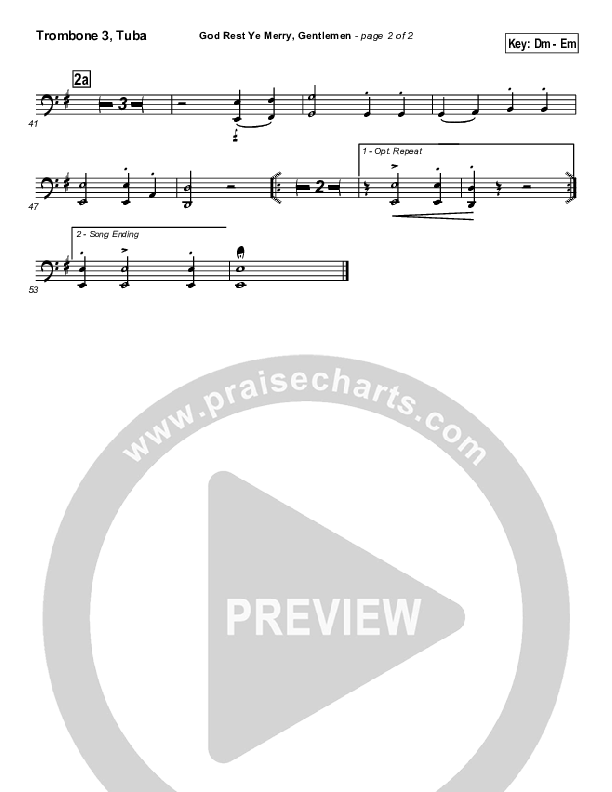 God Rest Ye Merry Gentlemen Trombone 3/Tuba (Traditional Carol / PraiseCharts)