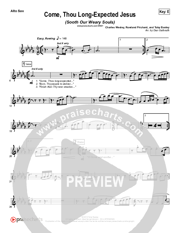 Come Thou Long-Expected Jesus (Soothe Our Weary Souls) Alto Sax (Toby Baxley)