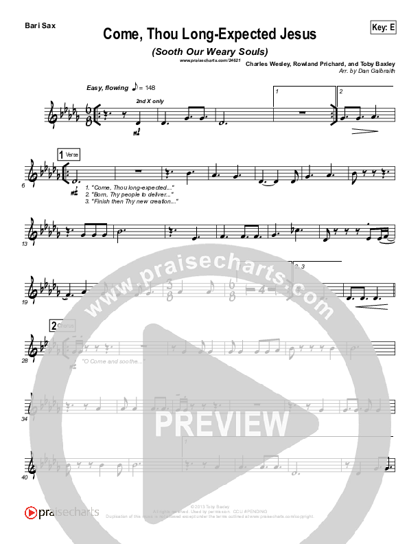 Come Thou Long-Expected Jesus (Soothe Our Weary Souls) Bari Sax (Toby Baxley)