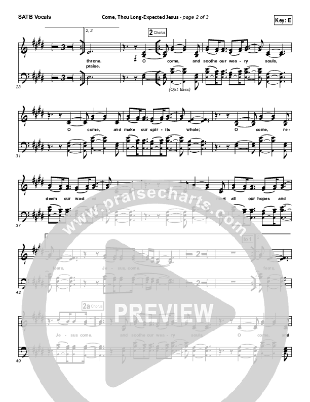 Come Thou Long-Expected Jesus (Soothe Our Weary Souls) Choir Vocals (SATB) (Toby Baxley)