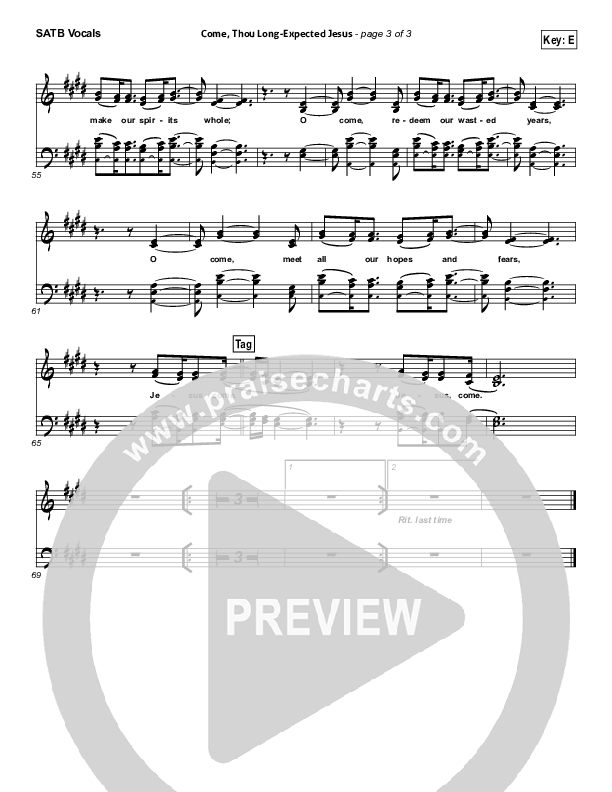 Come Thou Long-Expected Jesus (Soothe Our Weary Souls) Choir Vocals (SATB) (Toby Baxley)