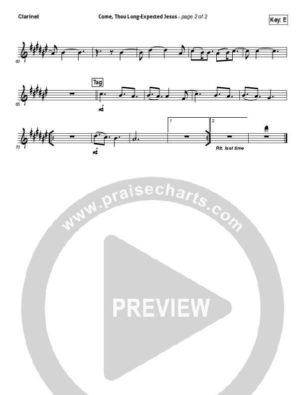 Come Thou Long-Expected Jesus (Soothe Our Weary Souls) Clarinet (Toby Baxley)