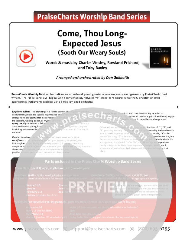 Come Thou Long-Expected Jesus (Soothe Our Weary Souls) Cover Sheet (Toby Baxley)