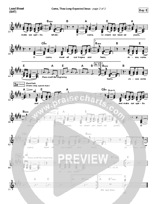 Come Thou Long-Expected Jesus (Soothe Our Weary Souls) Lead Sheet (SAT) (Toby Baxley)