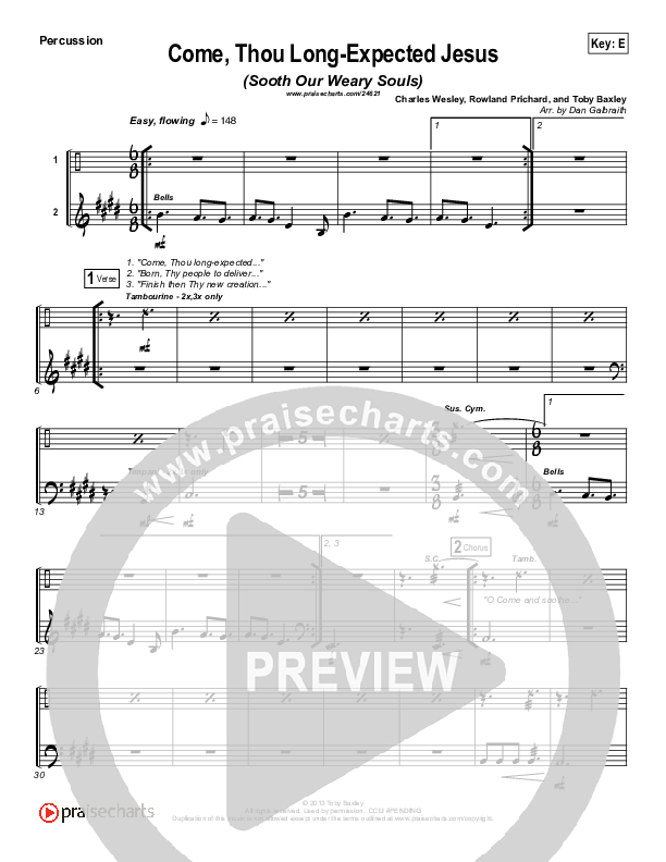 Come Thou Long-Expected Jesus (Soothe Our Weary Souls) Percussion (Toby Baxley)