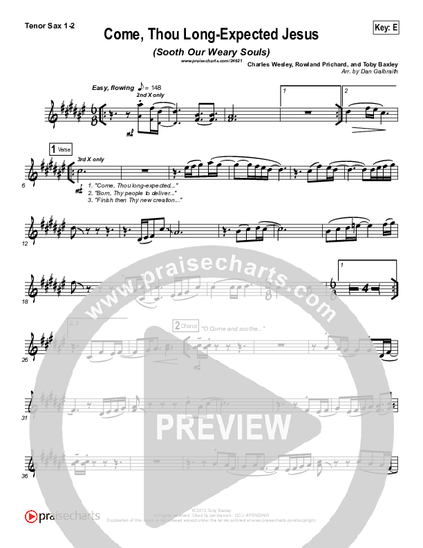 Come Thou Long-Expected Jesus (Soothe Our Weary Souls) Tenor Sax 1/2 (Toby Baxley)