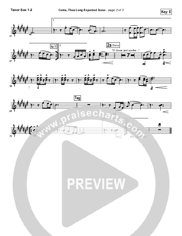 Come Thou Long-Expected Jesus (Soothe Our Weary Souls) Tenor Sax 1/2 (Toby Baxley)