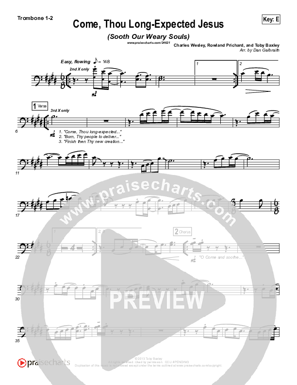 Come Thou Long-Expected Jesus (Soothe Our Weary Souls) Trombone 1/2 (Toby Baxley)