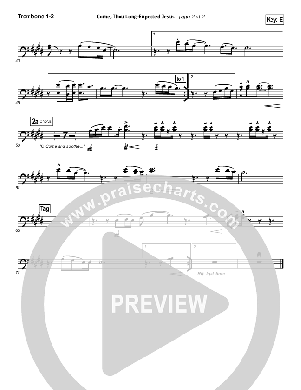 Come Thou Long-Expected Jesus (Soothe Our Weary Souls) Trombone 1/2 (Toby Baxley)