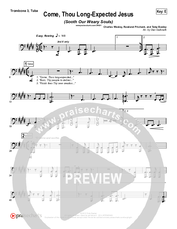 Come Thou Long-Expected Jesus (Soothe Our Weary Souls) Trombone 3/Tuba (Toby Baxley)