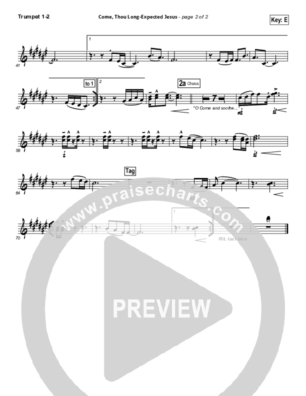 Come Thou Long-Expected Jesus (Soothe Our Weary Souls) Trumpet 1,2 (Toby Baxley)