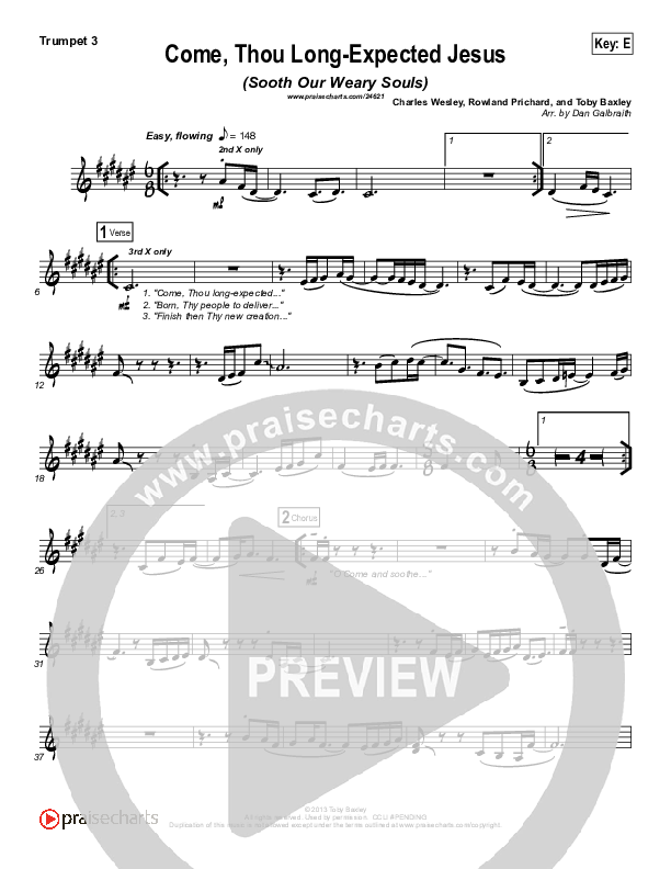 Come Thou Long-Expected Jesus (Soothe Our Weary Souls) Trumpet 3 (Toby Baxley)