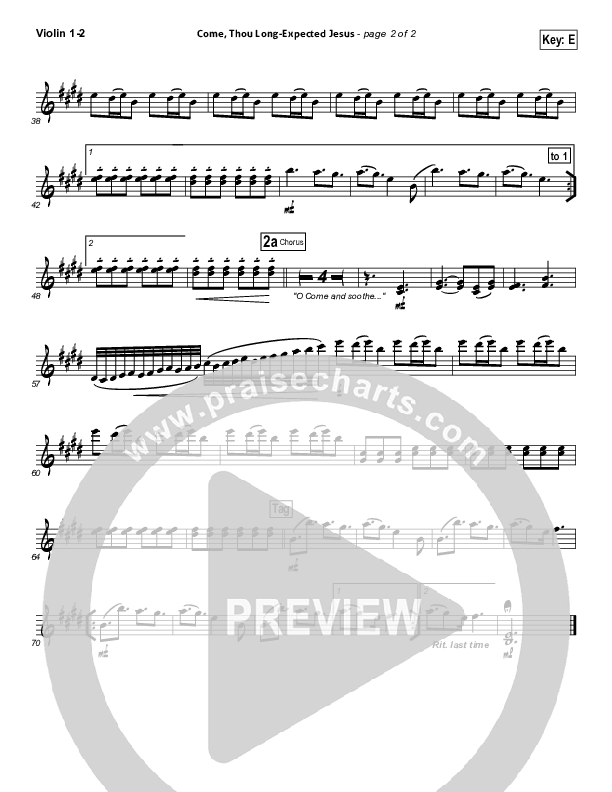 Come Thou Long-Expected Jesus (Soothe Our Weary Souls) Violin 1/2 (Toby Baxley)