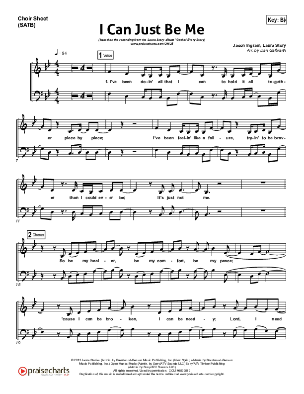 I Can Just Be Me Choir Vocals (SATB) (Laura Story)