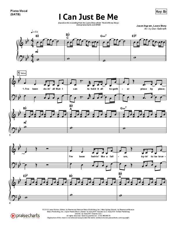 I Can Just Be Me Piano/Vocal (SATB) (Laura Story)
