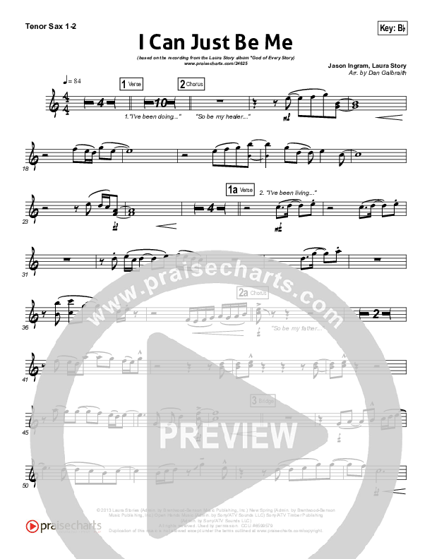 I Can Just Be Me Tenor Sax 1/2 (Laura Story)