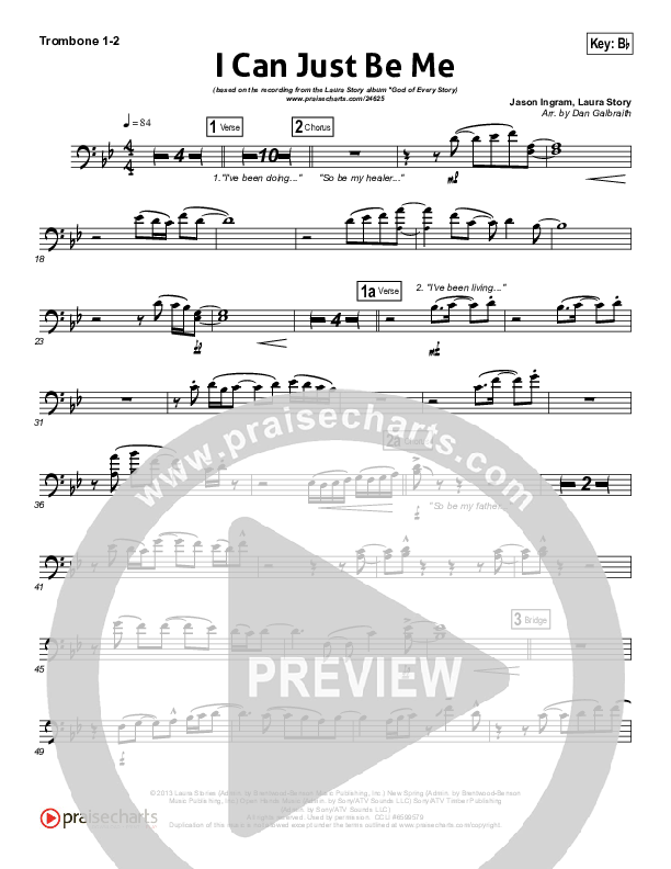 I Can Just Be Me Trombone 1/2 (Laura Story)