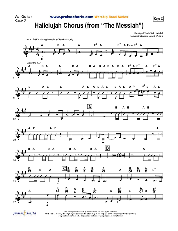 Hallelujah Chorus Acoustic Guitar ( / Traditional Carol / PraiseCharts)