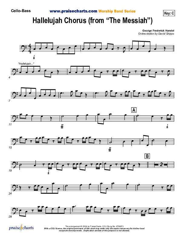 Hallelujah Chorus Cello/Bass ( / Traditional Carol / PraiseCharts)