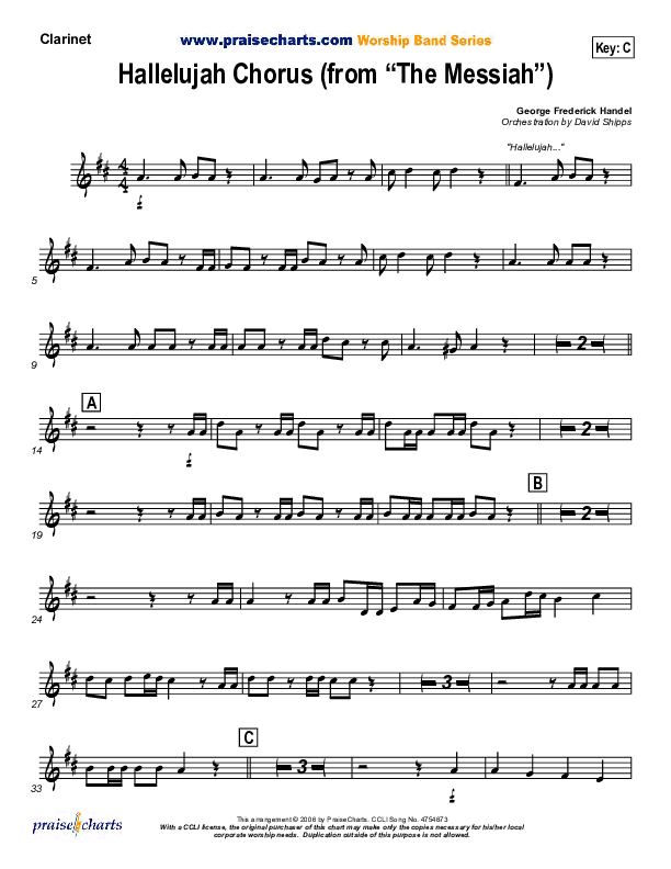 Hallelujah Chorus Clarinet ( / Traditional Carol / PraiseCharts)