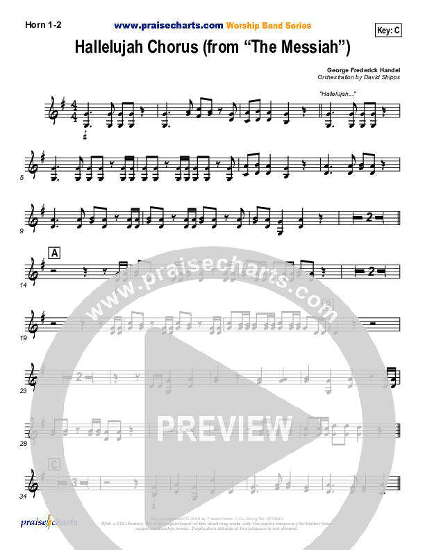 Hallelujah Chorus French Horn 1/2 ( / Traditional Carol / PraiseCharts)