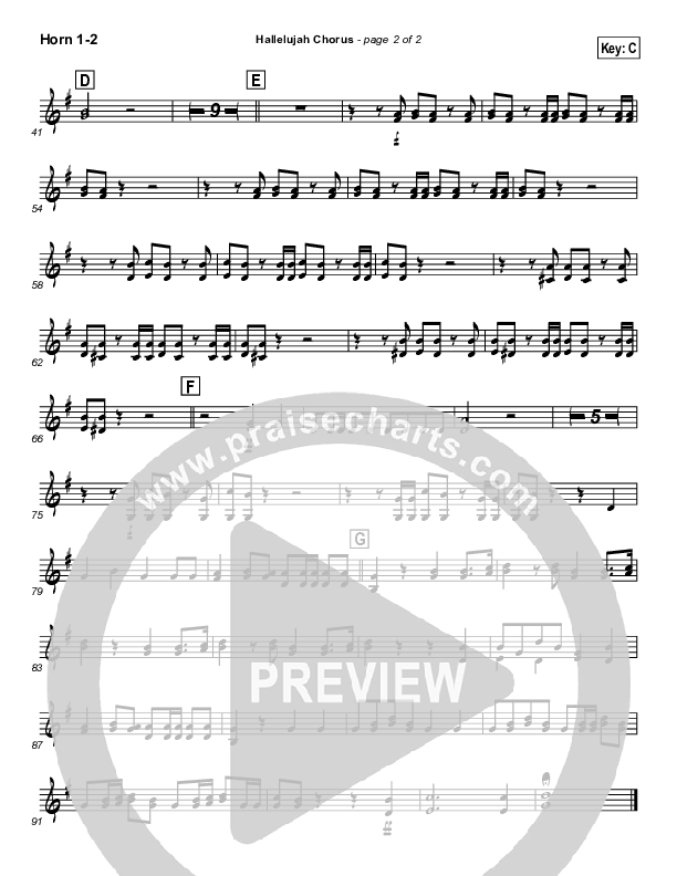 Hallelujah Chorus French Horn 1/2 ( / Traditional Carol / PraiseCharts)