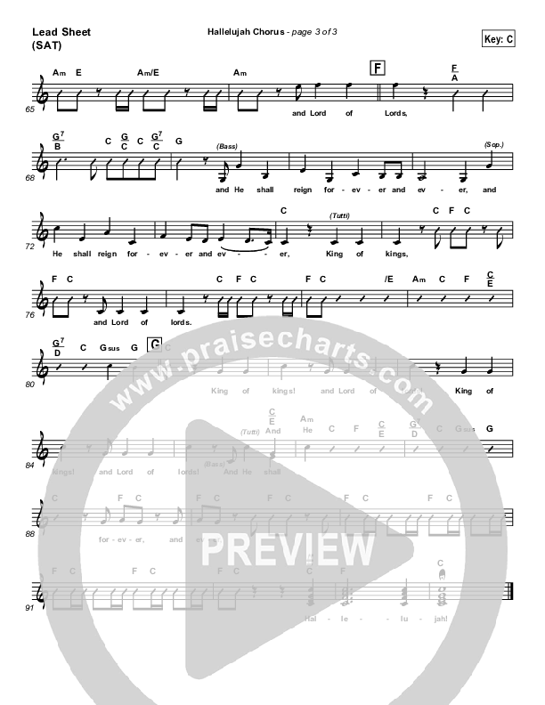 Hallelujah Chorus Lead Sheet (SAT) ( / Traditional Carol / PraiseCharts)