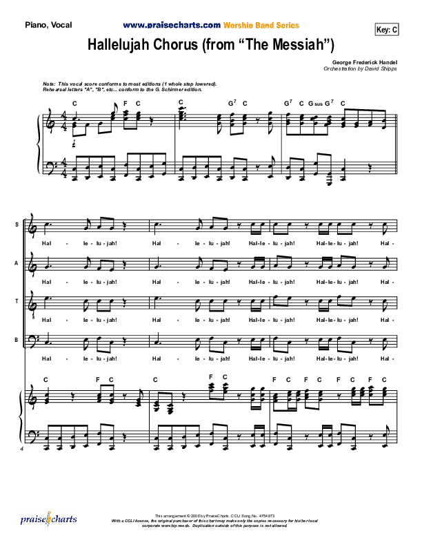 Hallelujah Chorus Piano/Vocal (SATB) ( / Traditional Carol / PraiseCharts)