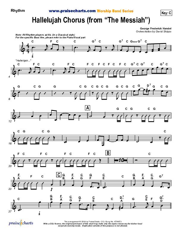 Hallelujah Chorus Rhythm Chart ( / Traditional Carol / PraiseCharts)