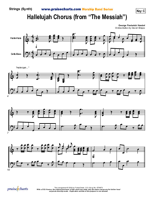 Hallelujah Chorus Synth Strings ( / Traditional Carol / PraiseCharts)