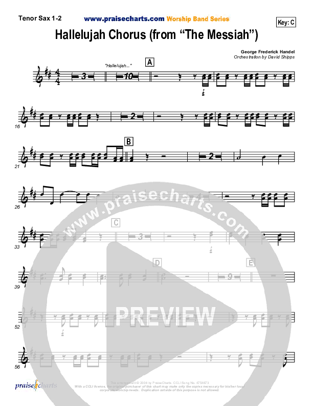 Hallelujah Chorus Tenor Sax 1/2 ( / Traditional Carol / PraiseCharts)